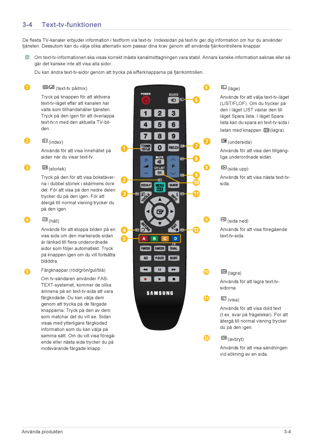 Samsung LS19PTDSF/XE, LS23PTDSF/XE, LS24PTDSF/XE manual Text-tv-funktionen 