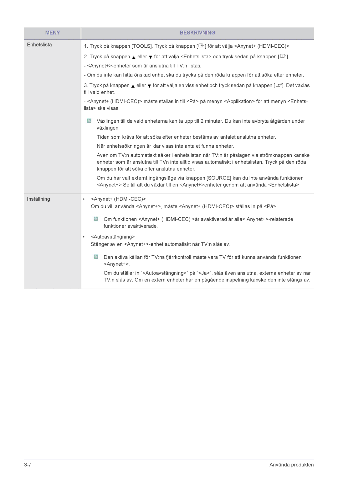 Samsung LS19PTDSF/XE, LS23PTDSF/XE, LS24PTDSF/XE manual Knappen för att söka efter anslutna enheter 