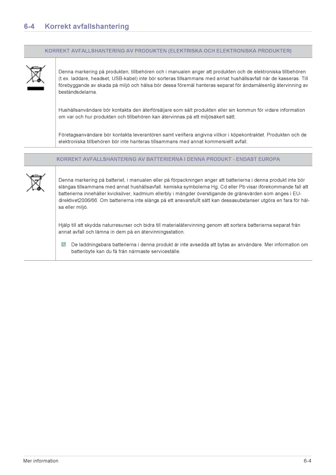 Samsung LS24PTDSF/XE, LS19PTDSF/XE, LS23PTDSF/XE manual Korrekt avfallshantering 