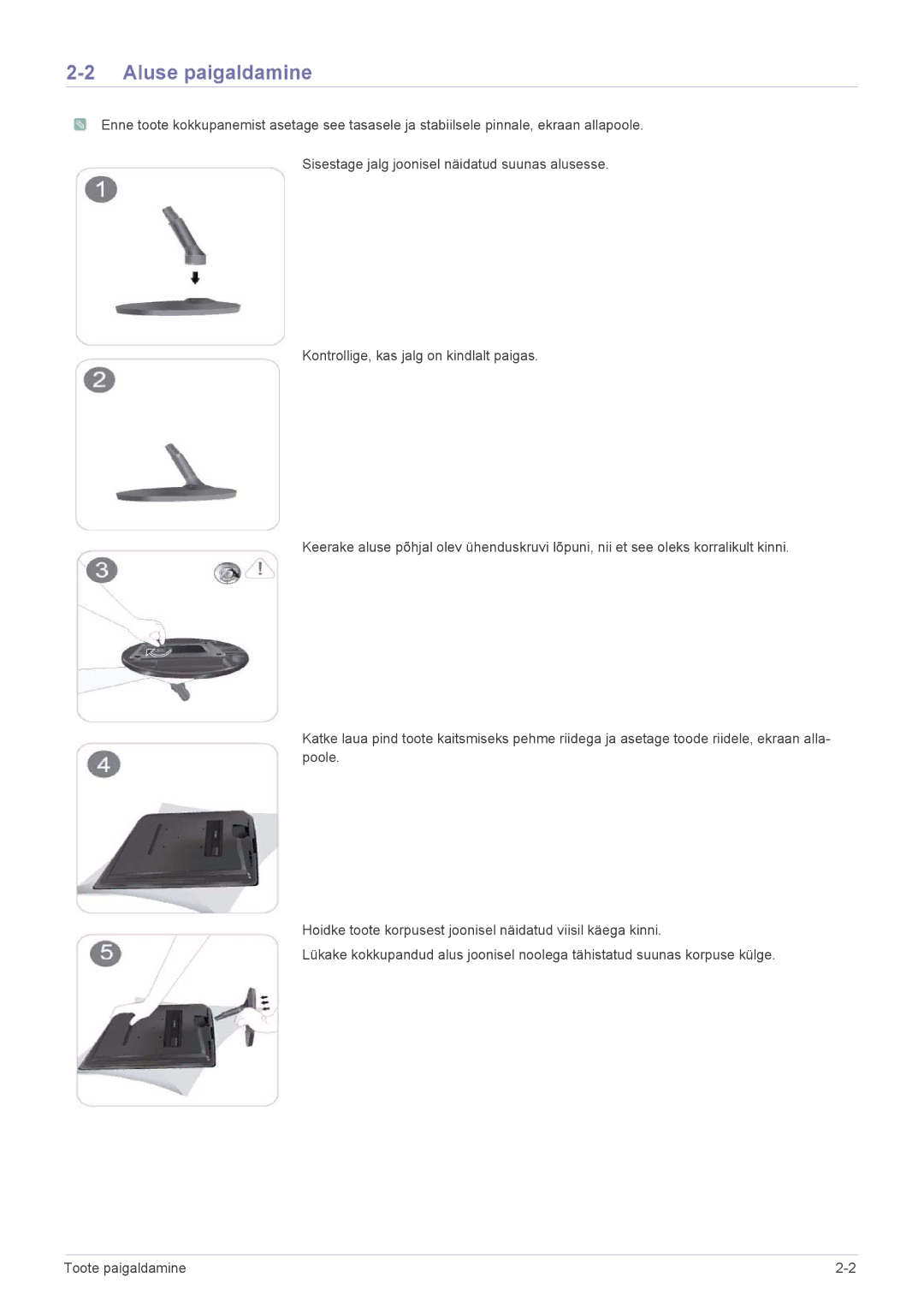 Samsung LS20PUYKF/EN, LS19PUYKF/EN, LS23PUHKF/EN, LS24PULKF/EN, LS19PUYKFUEN manual Aluse paigaldamine 