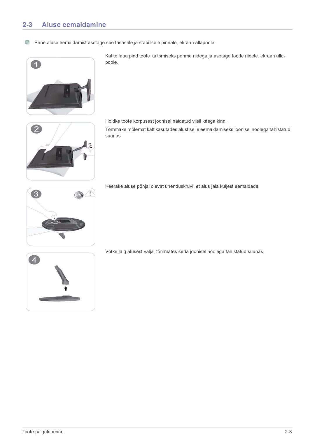 Samsung LS19PUYKF/EN, LS23PUHKF/EN, LS24PULKF/EN, LS20PUYKF/EN, LS19PUYKFUEN manual Aluse eemaldamine 