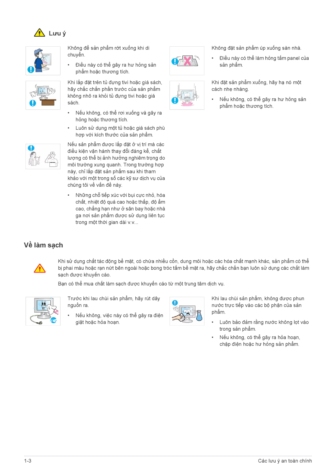 Samsung LS20PUZKFMXV, LS19PUYKF/ZW, LS23PUZKFV/ZS, LS19PUYKFMXV, LS23PUHKFV/ZW manual Về làm sạch 