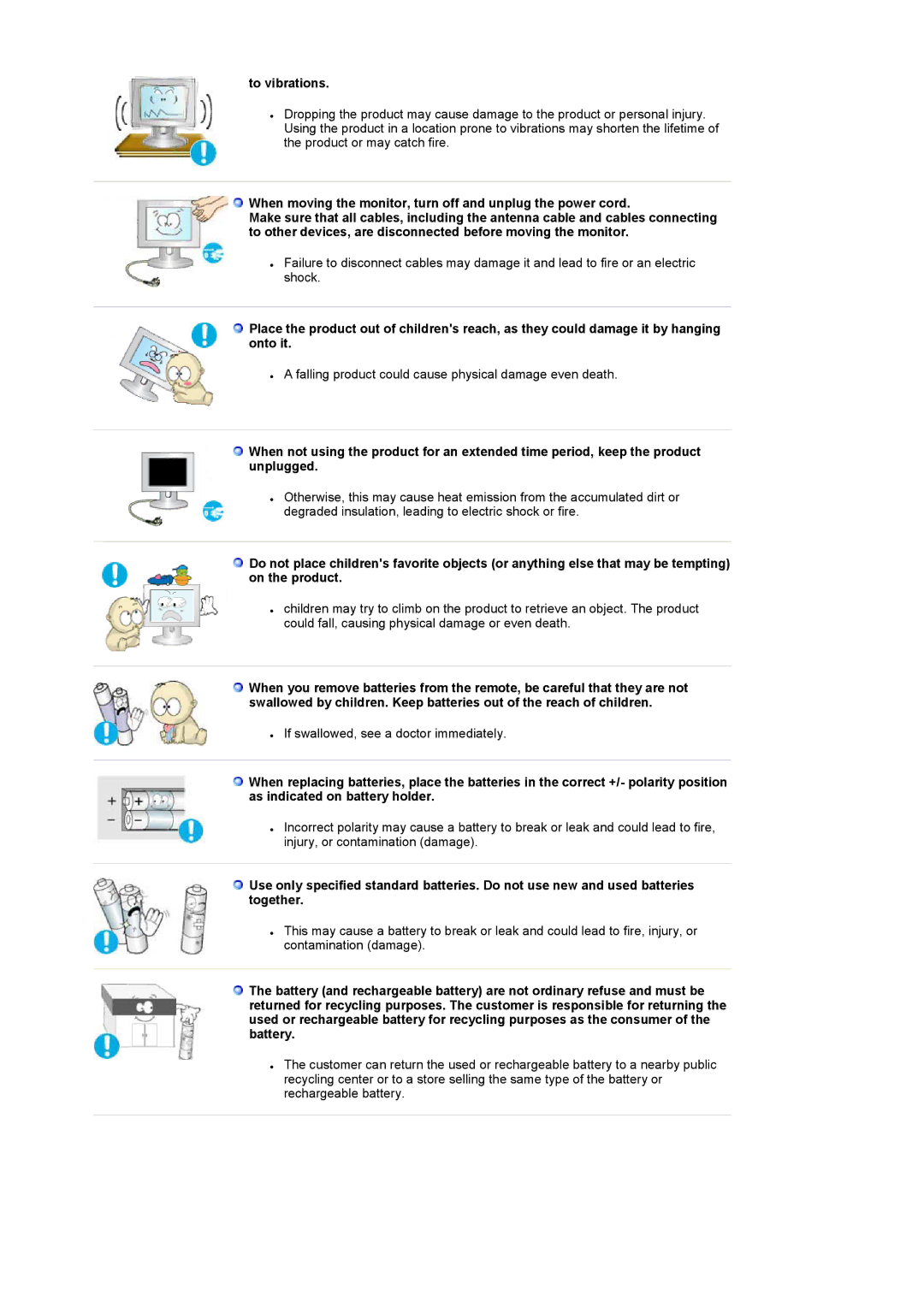 Samsung LS19RTUSS/XSG, LS19RTUSS/EDC manual To vibrations, When moving the monitor, turn off and unplug the power cord 