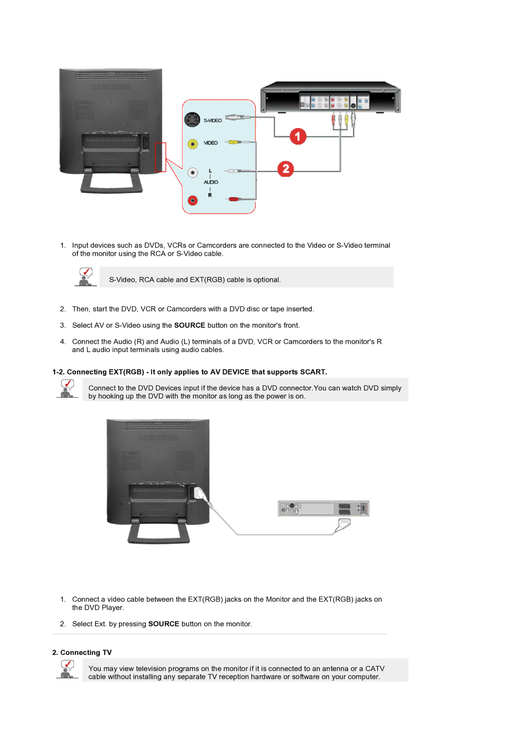 Samsung LS19RTUSS/EDC, LS19RTUSS/XSG manual Connecting TV 