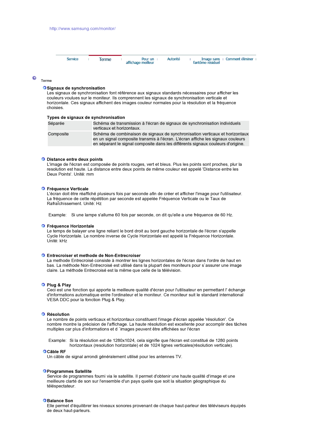 Samsung LS19RTUSS/EDC manual Signaux de synchronisation, Types de signaux de synchronisation, Distance entre deux points 