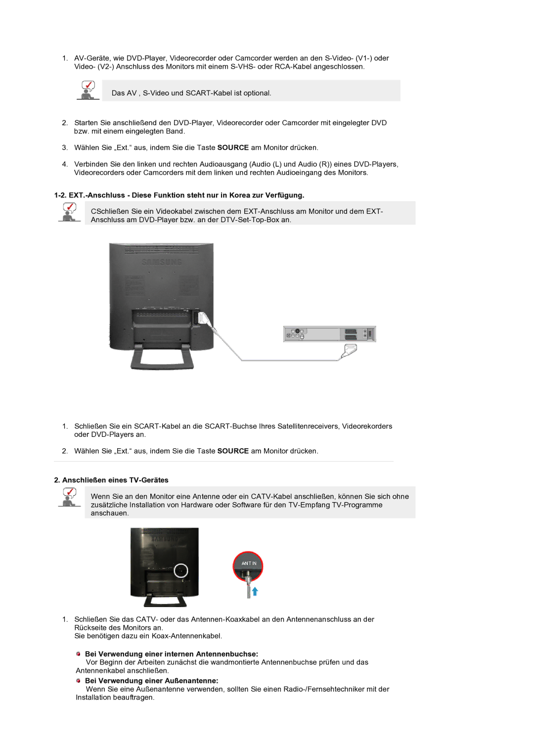 Samsung LS19RTUSS/EDC manual Anschließen eines TV-Gerätes, Bei Verwendung einer internen Antennenbuchse 