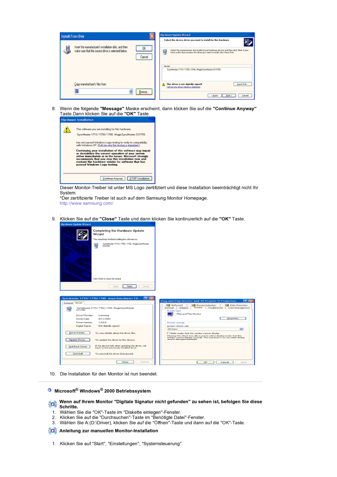 Samsung LS19RTUSS/EDC manual Anleitung zur manuellen Monitor-Installation 