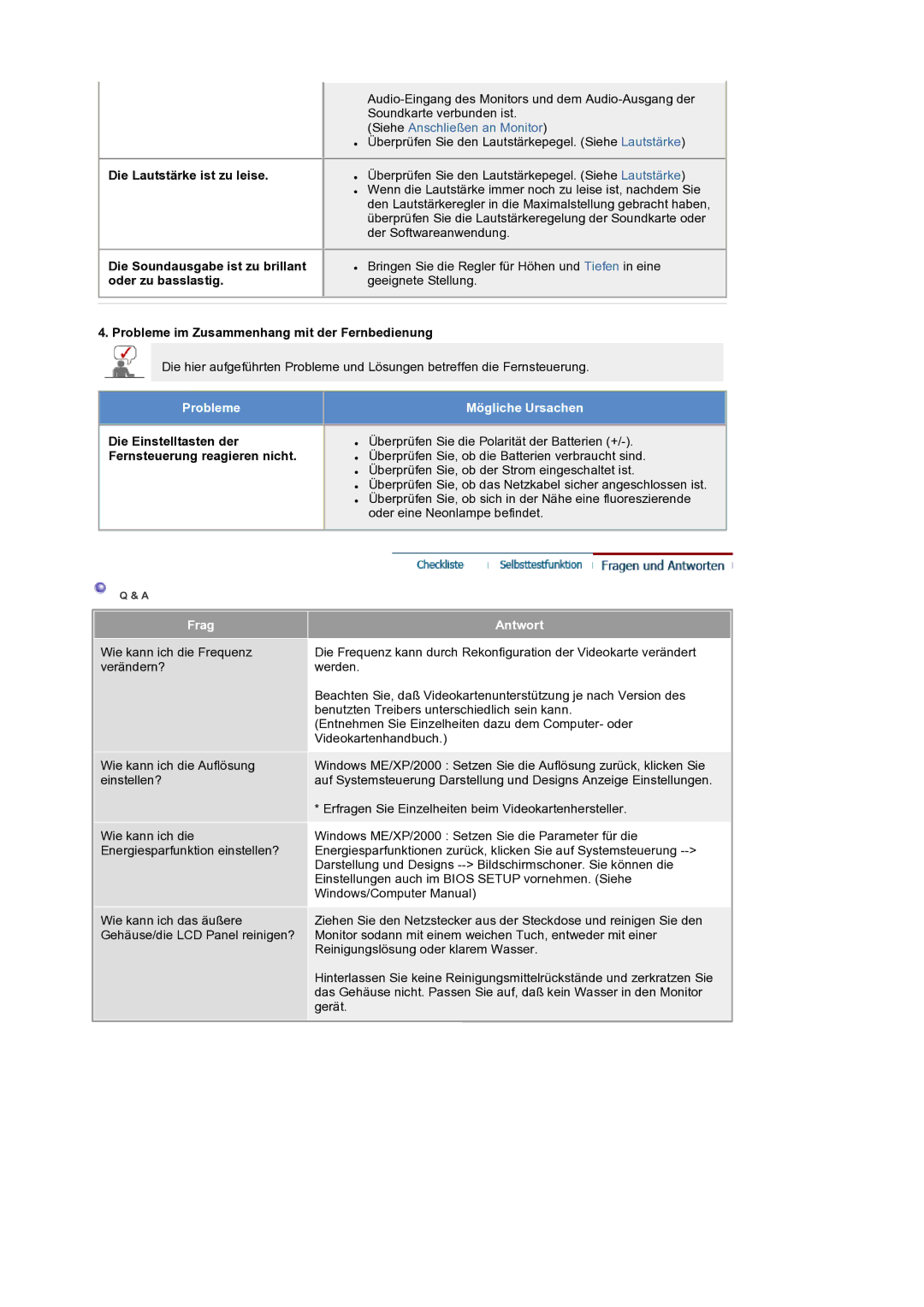 Samsung LS19RTUSS/EDC manual Probleme im Zusammenhang mit der Fernbedienung, Die Einstelltasten der 