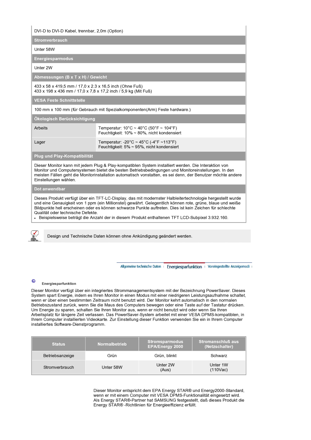 Samsung LS19RTUSS/EDC manual Stromverbrauch 