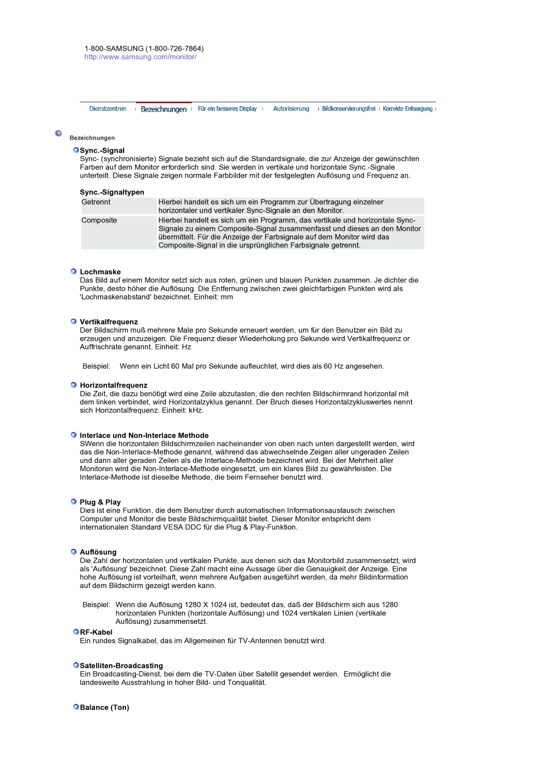 Samsung LS19RTUSS/EDC manual Sync.-Signaltypen, Lochmaske, Vertikalfrequenz, Horizontalfrequenz, Plug & Play, Auflösung 