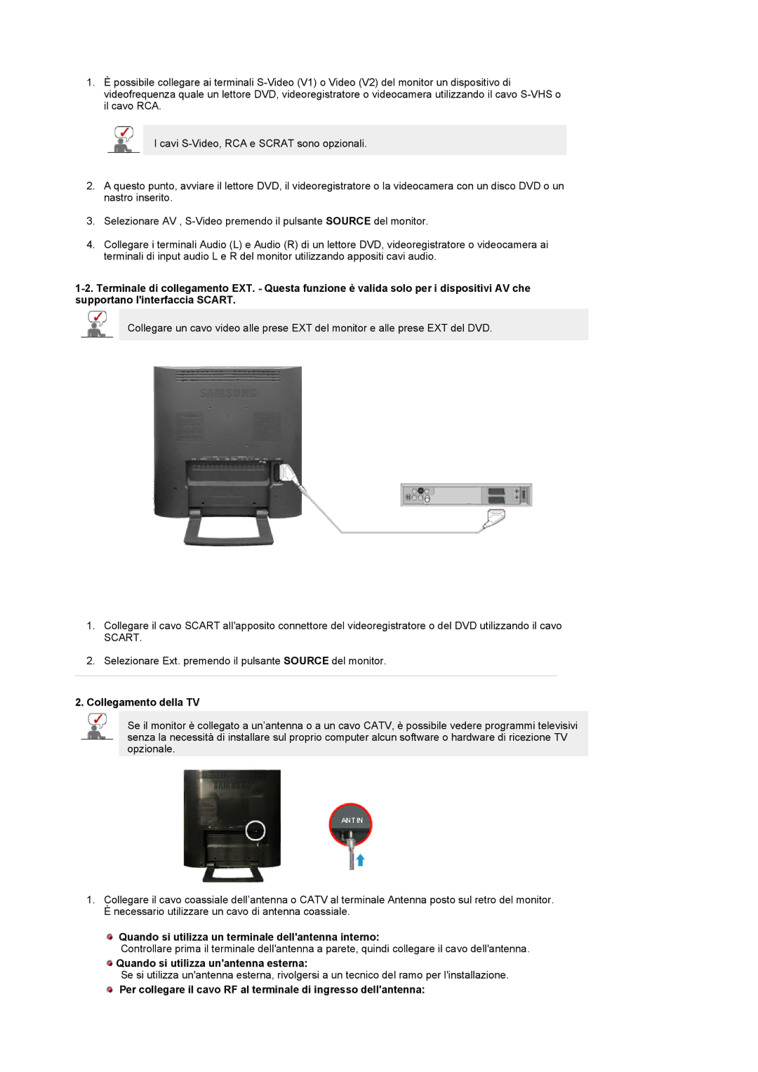 Samsung LS19RTUSS/EDC manual Collegamento della TV, Quando si utilizza un terminale dellantenna interno 