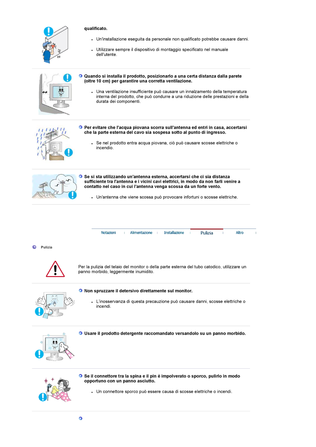 Samsung LS19RTUSS/EDC manual Qualificato, Non spruzzare il detersivo direttamente sul monitor 