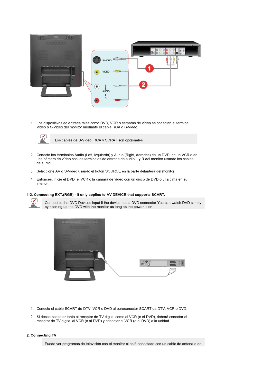 Samsung LS19RTUSS/EDC manual Connecting TV 