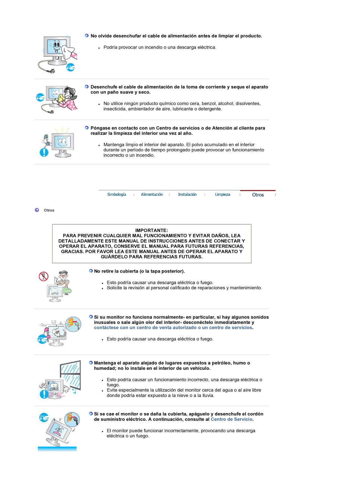 Samsung LS19RTUSS/EDC manual No retire la cubierta o la tapa posterior 