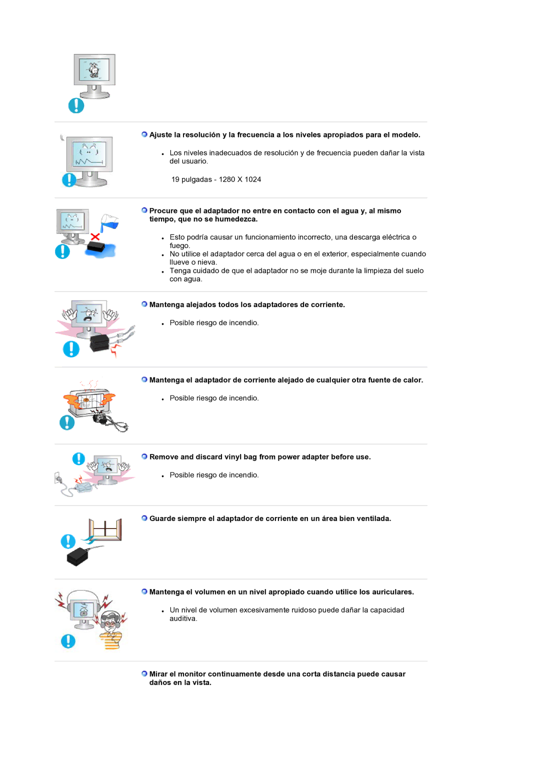 Samsung LS19RTUSS/EDC manual Mantenga alejados todos los adaptadores de corriente 