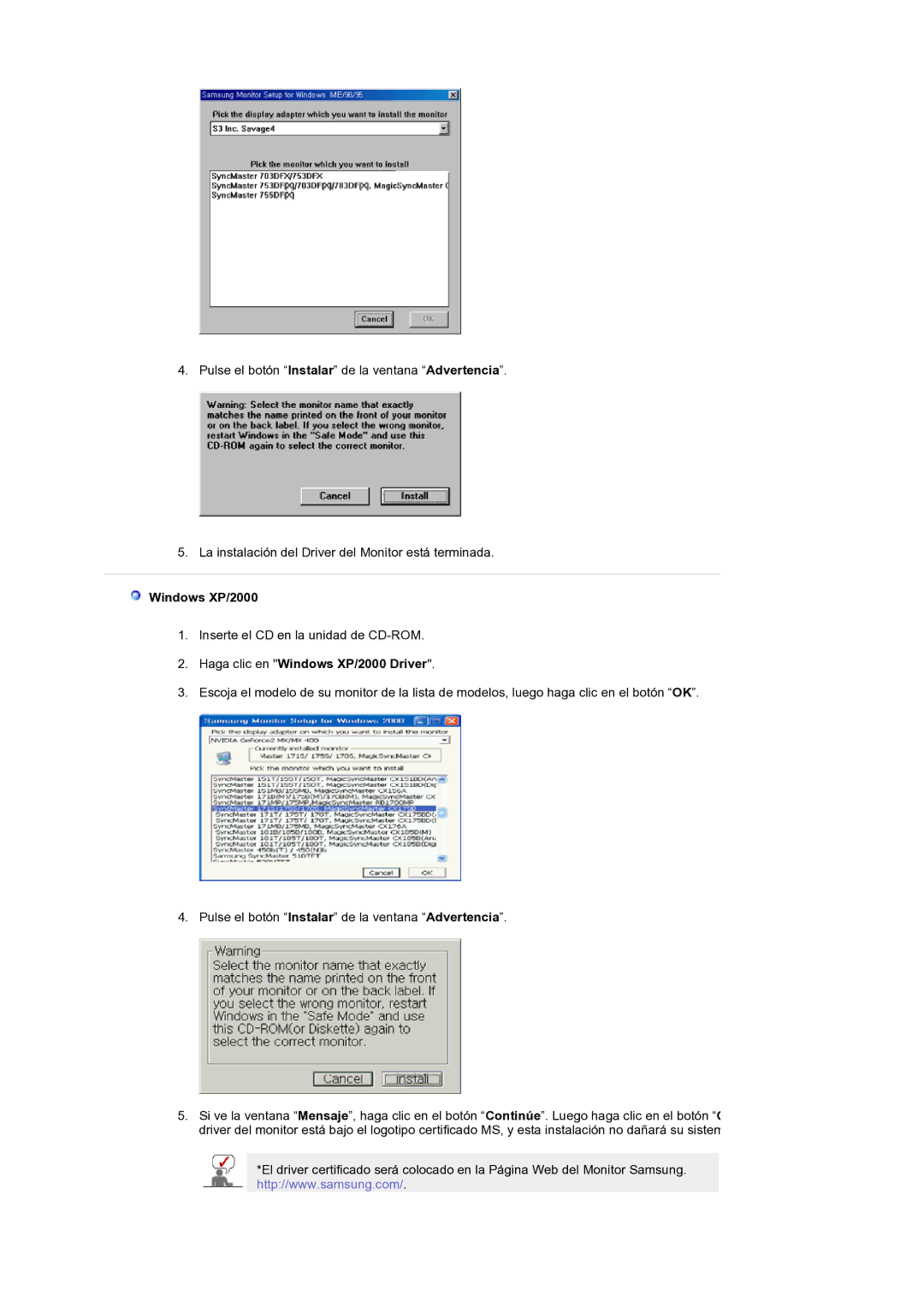 Samsung LS19RTUSS/EDC manual Haga clic en Windows XP/2000 Driver 