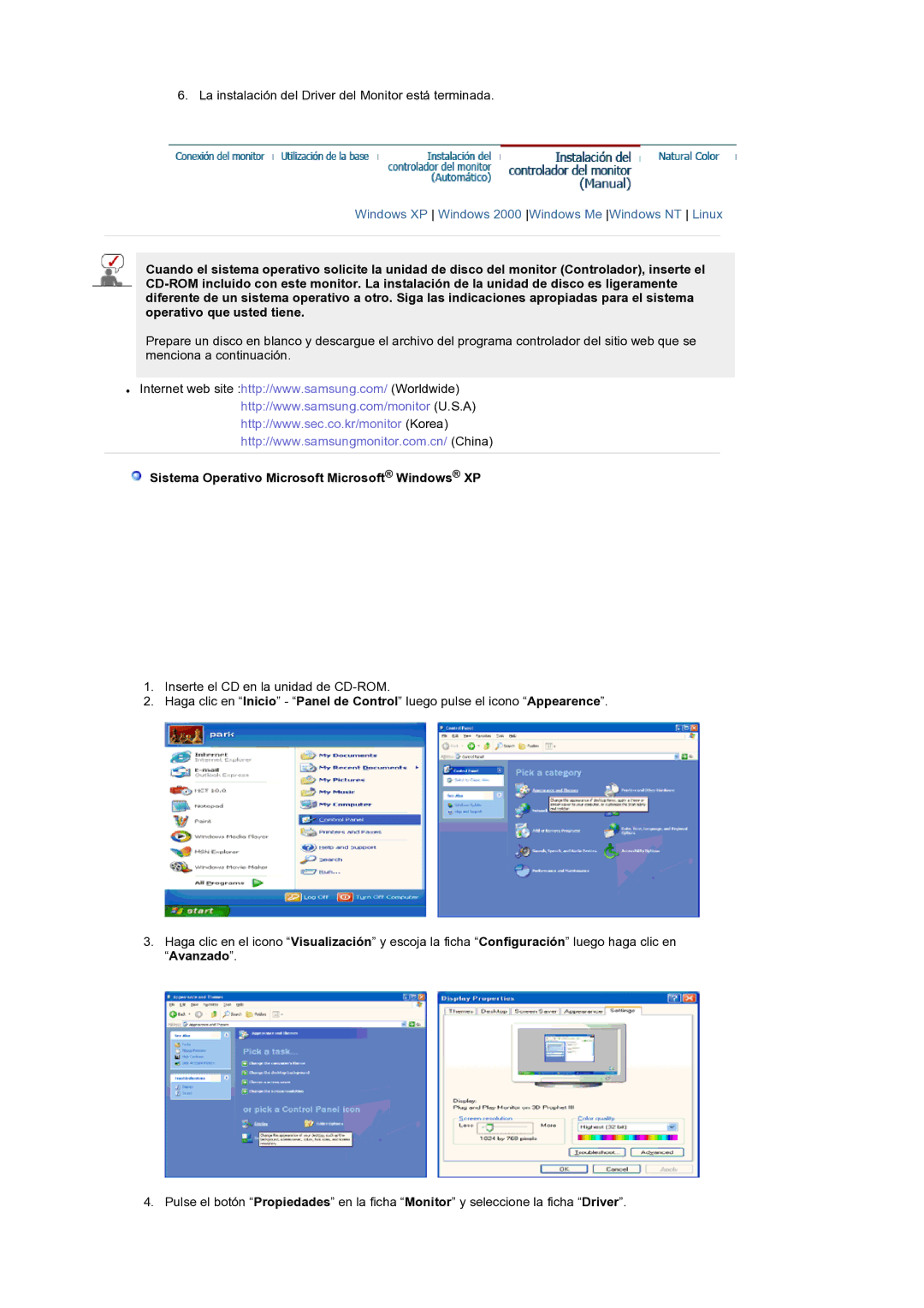 Samsung LS19RTUSS/EDC manual Sistema Operativo Microsoft Microsoft Windows XP 