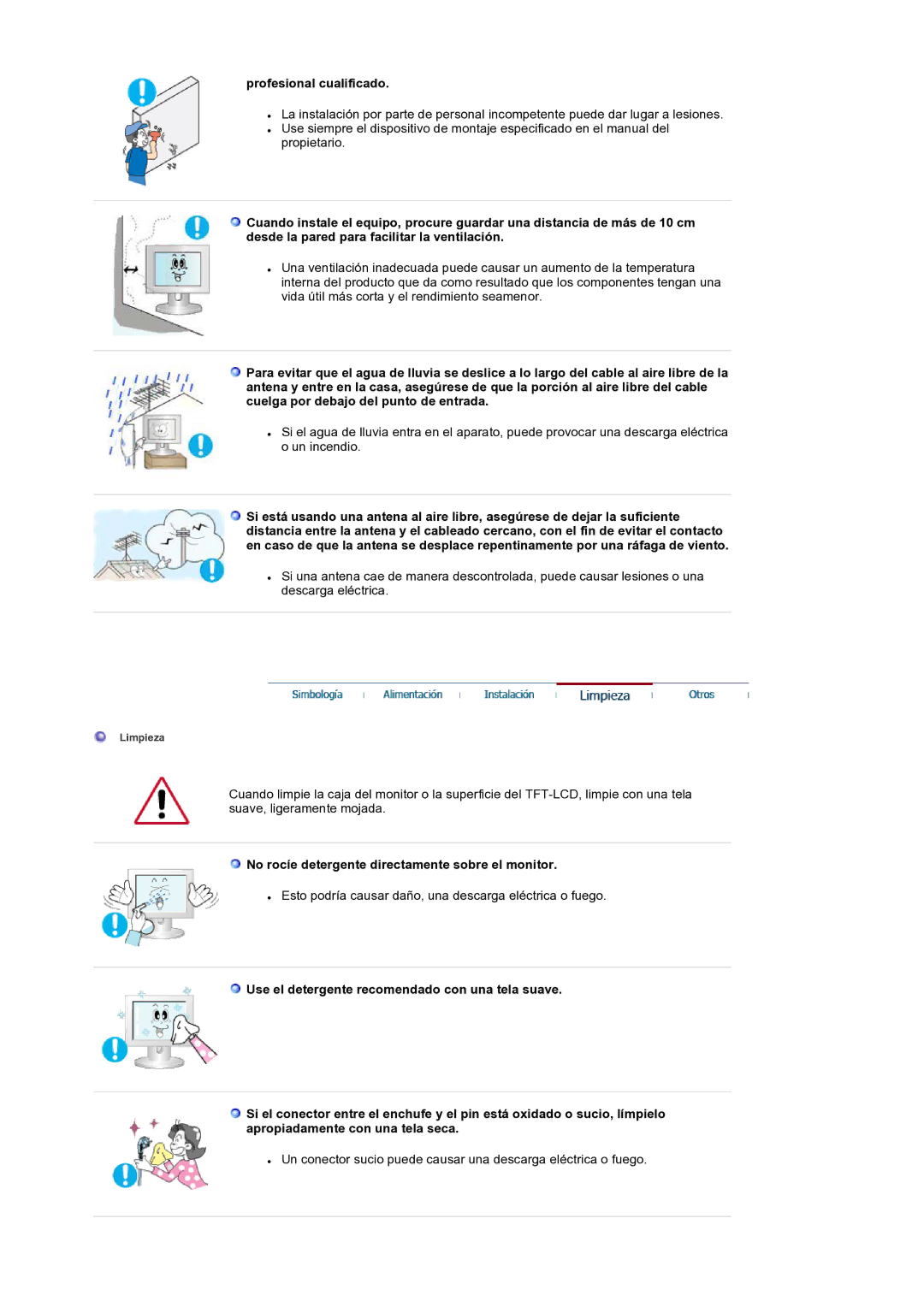 Samsung LS19RTUSS/EDC manual Profesional cualificado, No rocíe detergente directamente sobre el monitor 