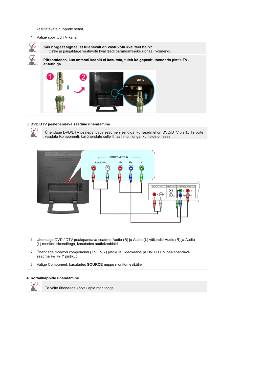 Samsung LS19RTUSS/EDC manual Kõrvaklappide ühendamine 