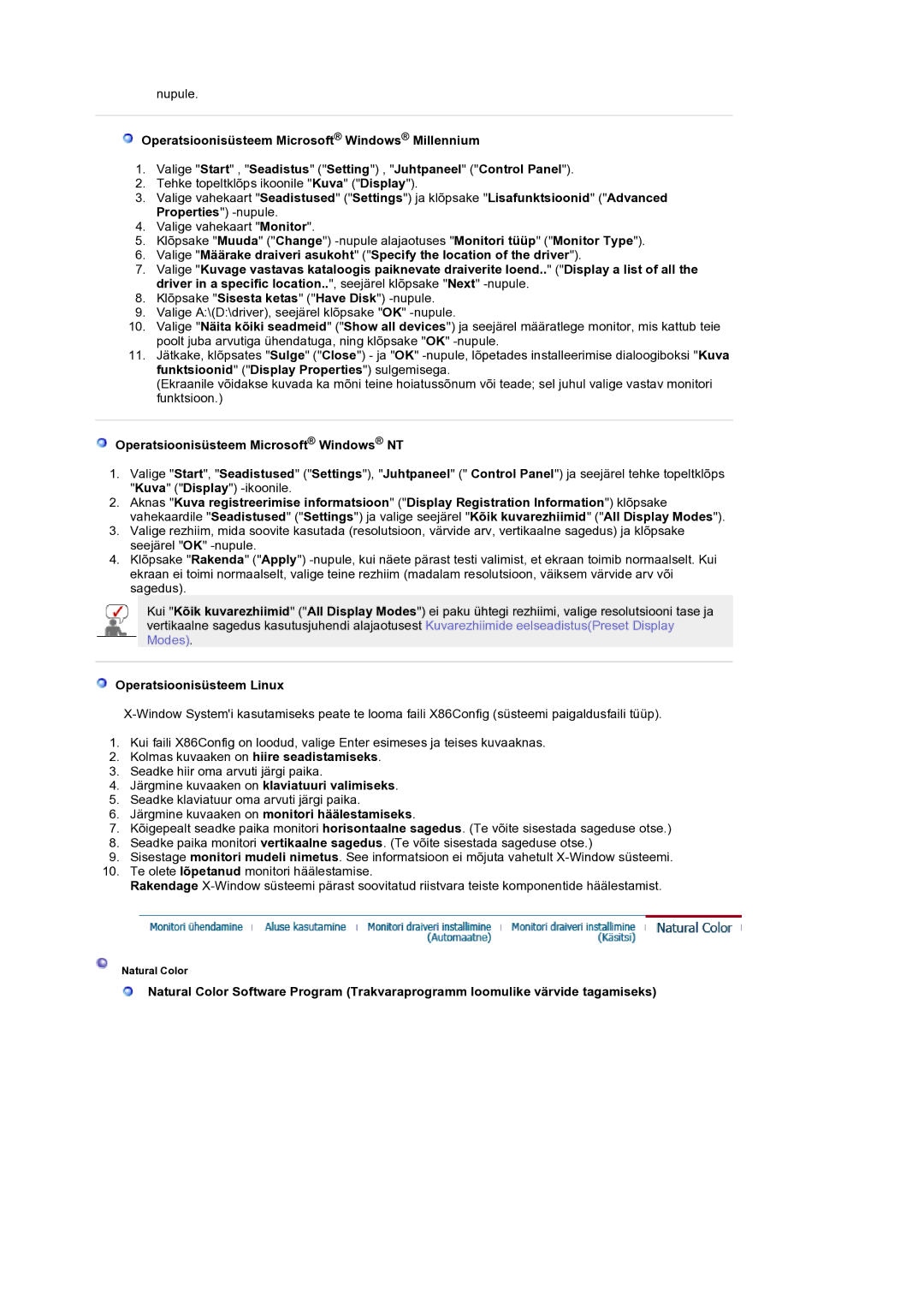 Samsung LS19RTUSS/EDC manual Operatsioonisüsteem Microsoft Windows NT, Operatsioonisüsteem Linux 