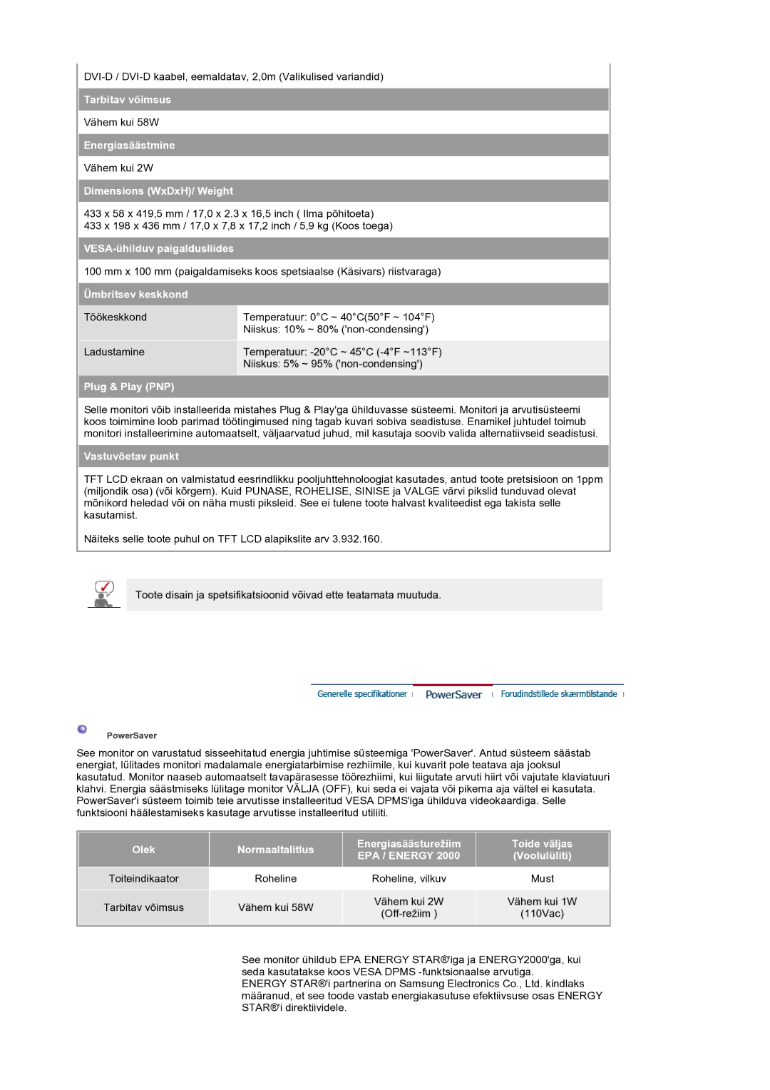 Samsung LS19RTUSS/EDC manual EPA / Energy 