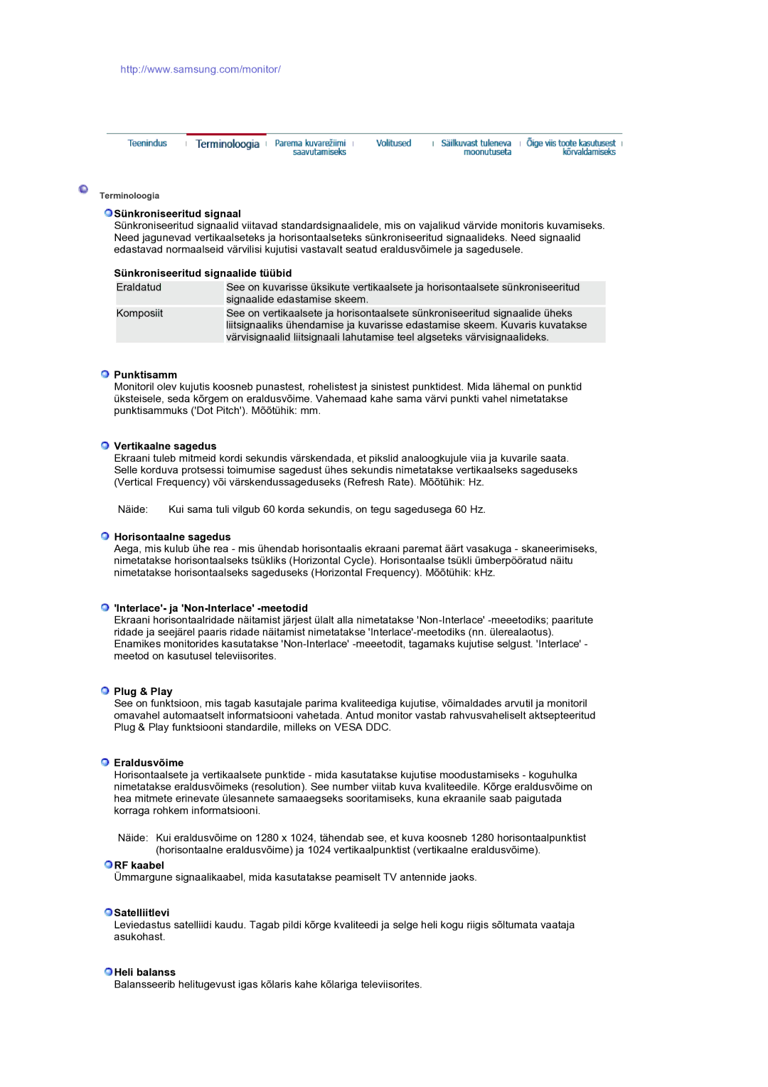 Samsung LS19RTUSS/EDC manual Sünkroniseeritud signaalide tüübid, Punktisamm, Vertikaalne sagedus, Horisontaalne sagedus 