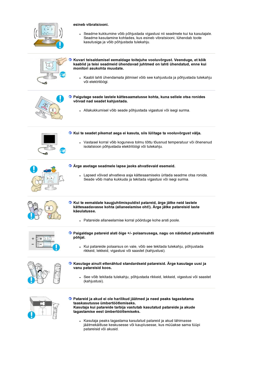 Samsung LS19RTUSS/EDC manual Esineb vibratsiooni, Ärge asetage seadmele lapse jaoks ahvatlevaid esemeid 