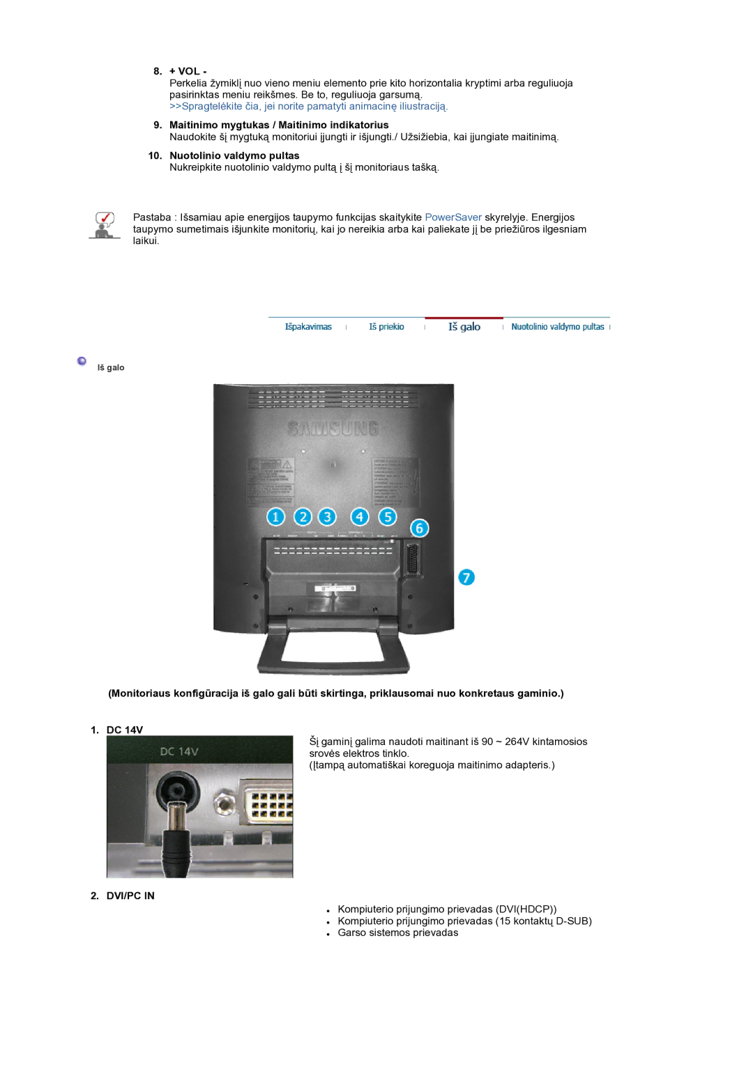 Samsung LS19RTUSS/EDC manual + Vol, Dvi/Pc 