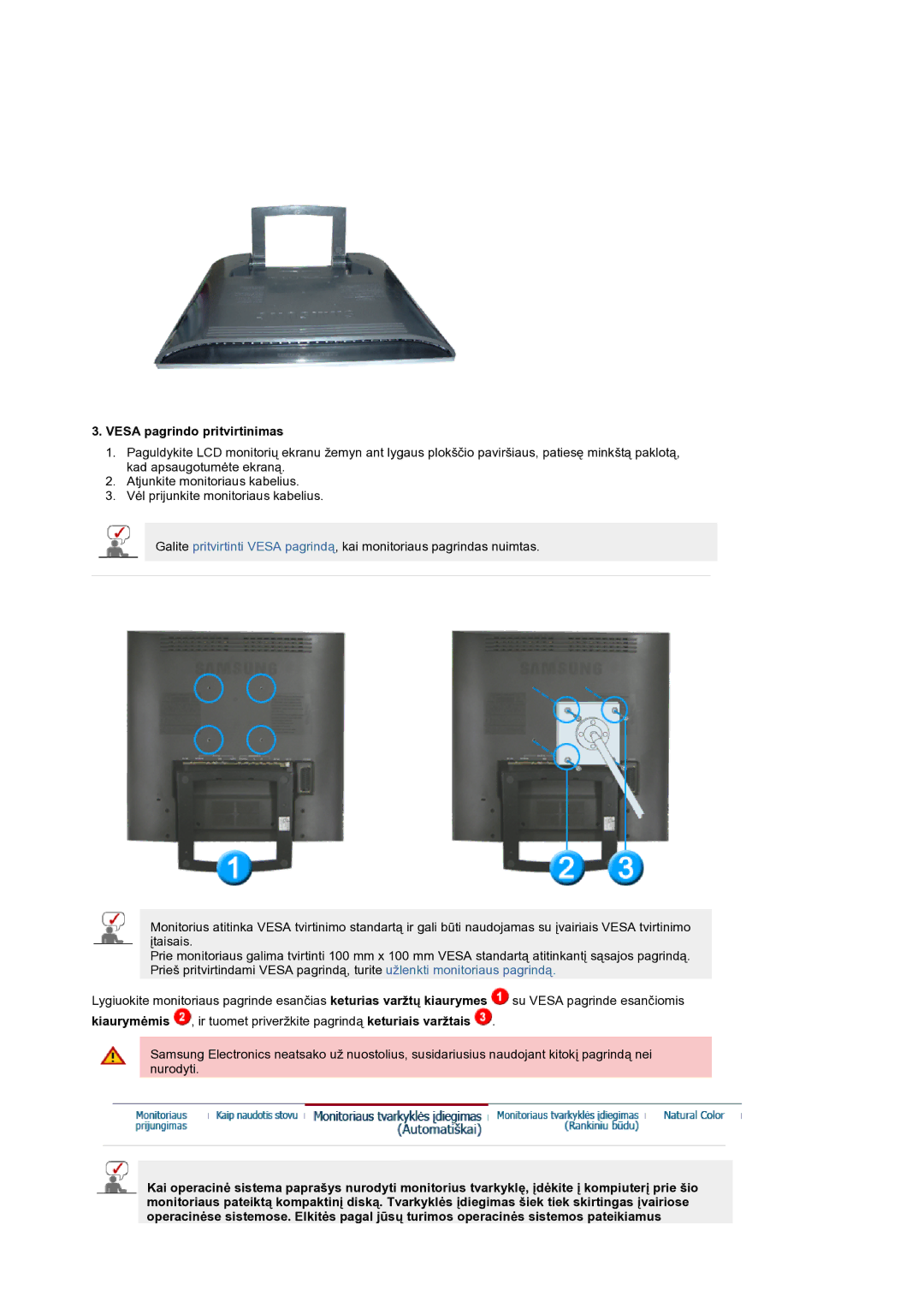 Samsung LS19RTUSS/EDC manual Vesa pagrindo pritvirtinimas 