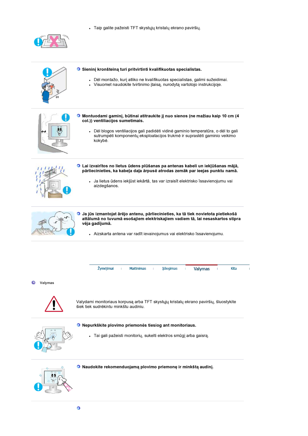 Samsung LS19RTUSS/EDC manual Nepurkškite plovimo priemonės tiesiog ant monitoriaus 