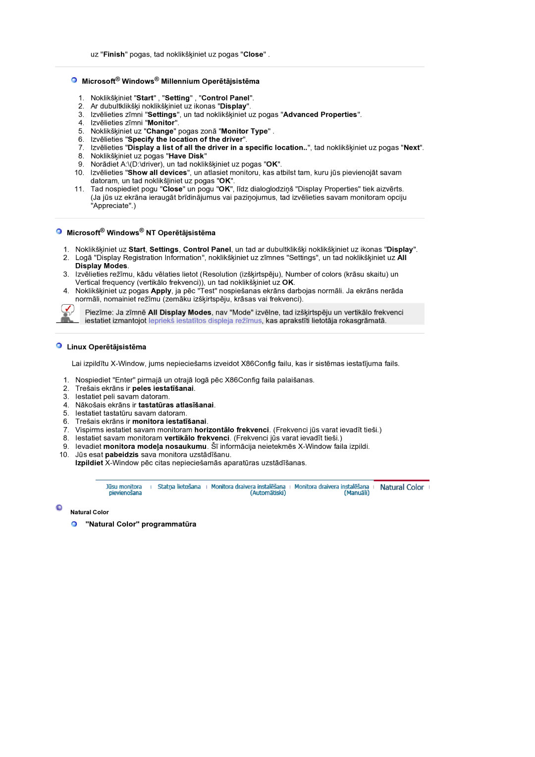 Samsung LS19RTUSS/EDC manual Microsoft Windows Millennium Operētājsistēma, Microsoft Windows NT Operētājsistēma 