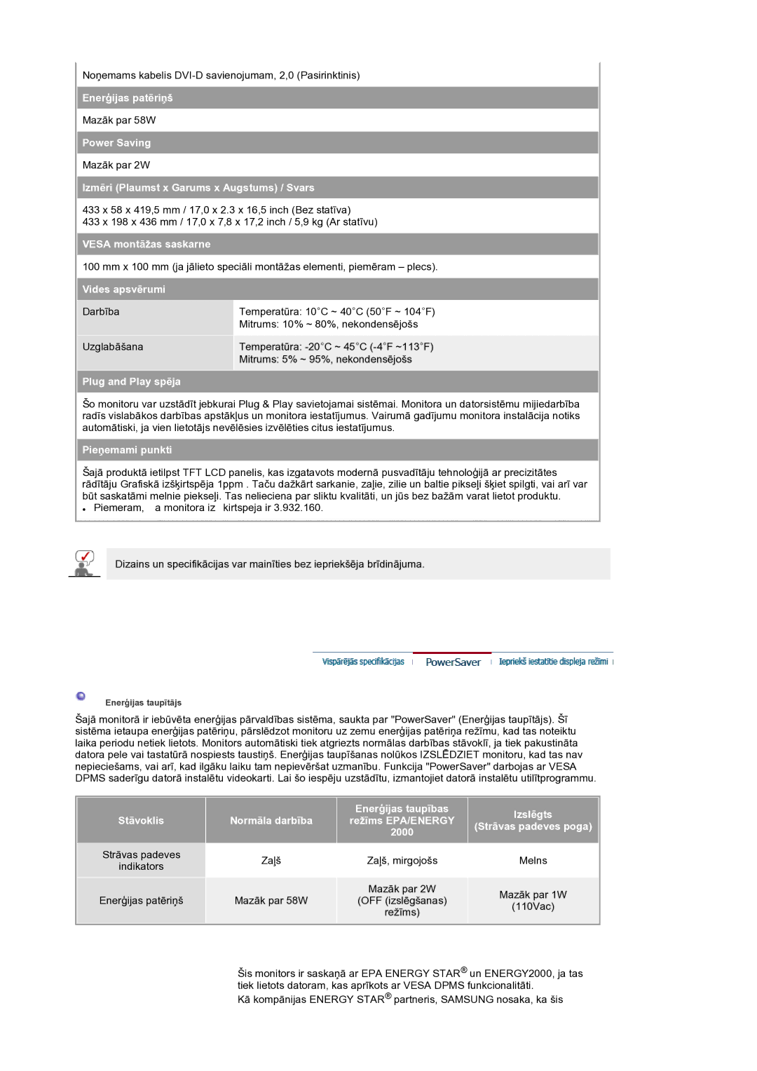 Samsung LS19RTUSS/EDC manual Enerģijas patēriņš 