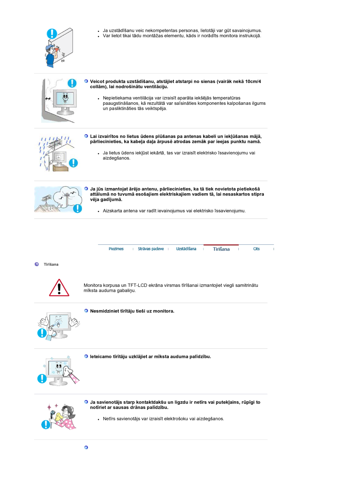 Samsung LS19RTUSS/EDC manual Netīrs savienotājs var izraisīt elektrošoku vai aizdegšanos 