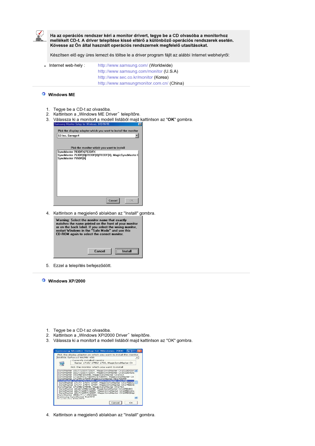 Samsung LS19RTUSS/EDC manual Windows ME, Windows XP/2000 