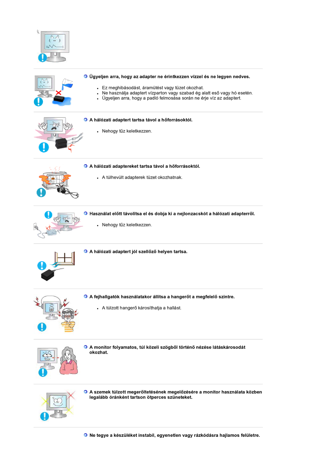 Samsung LS19RTUSS/EDC manual Túlhevült adapterek tüzet okozhatnak 