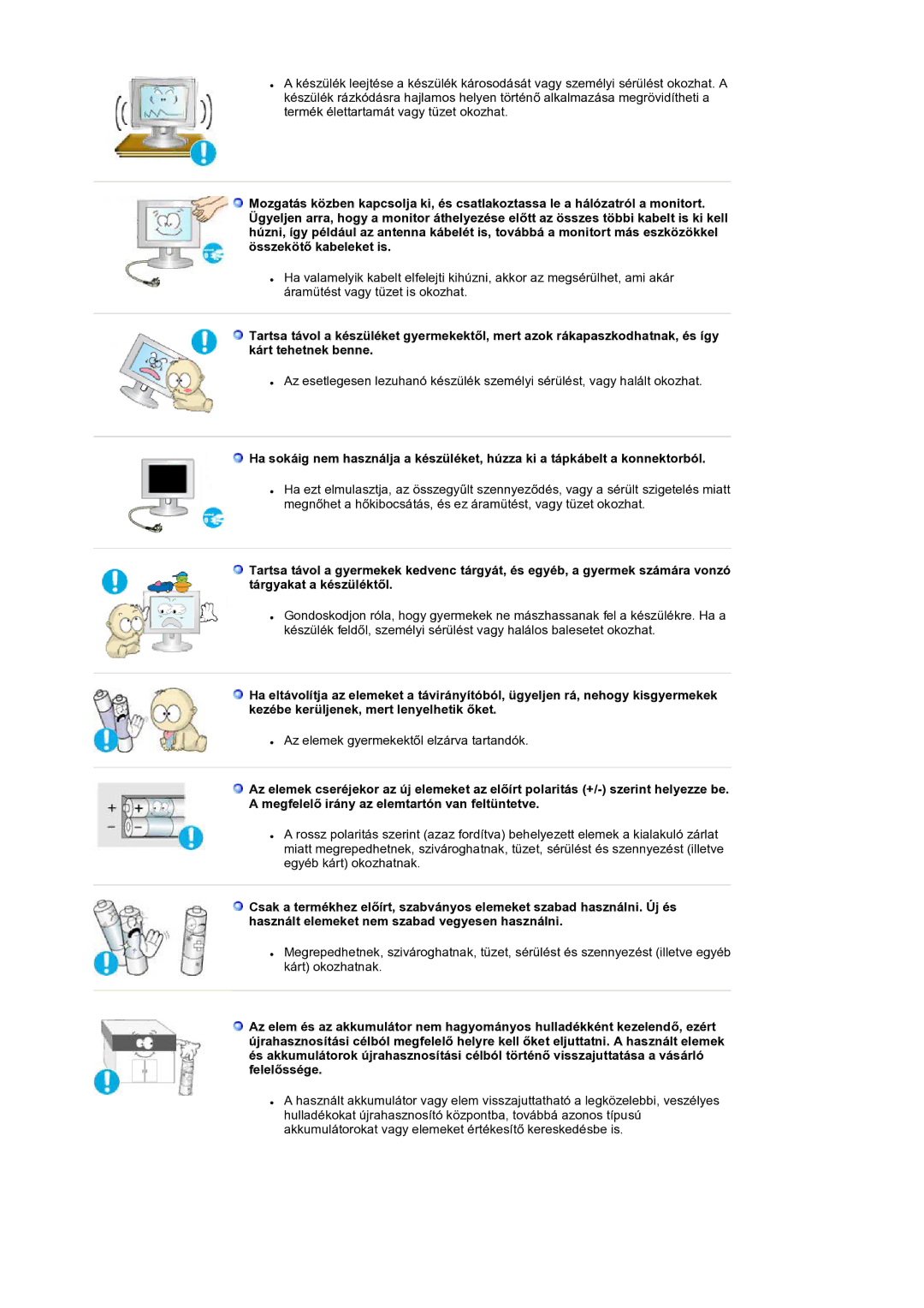 Samsung LS19RTUSS/EDC manual Az elemek gyermekektől elzárva tartandók 