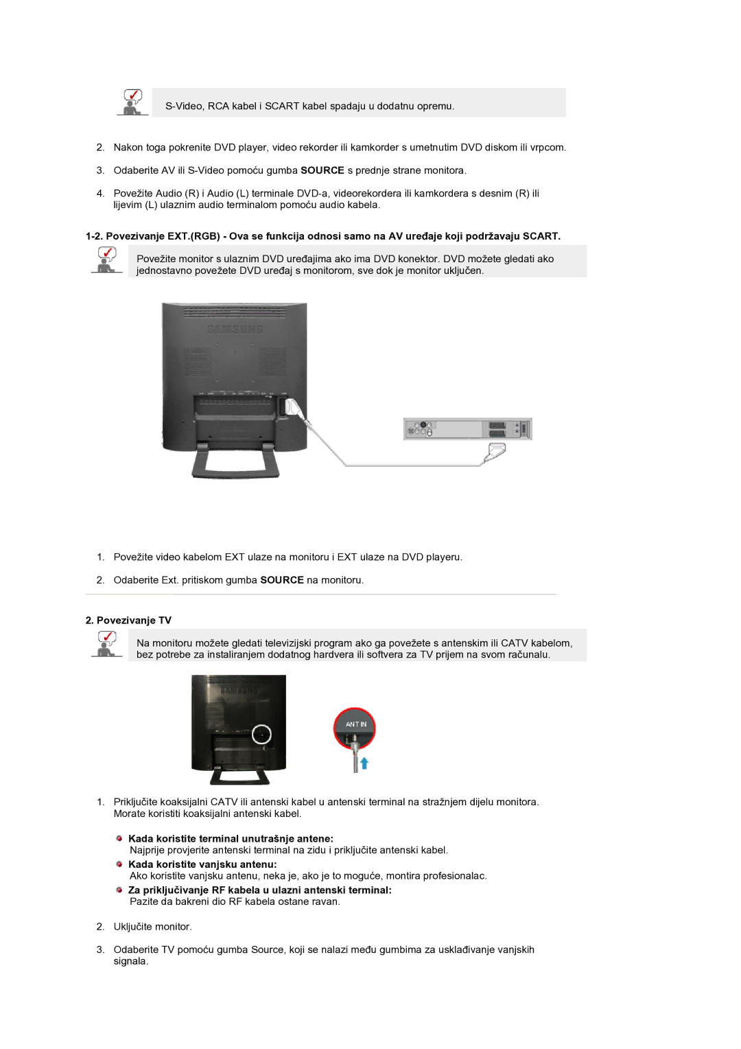 Samsung LS19RTUSS/EDC manual Povezivanje TV, Kada koristite terminal unutrašnje antene, Kada koristite vanjsku antenu 