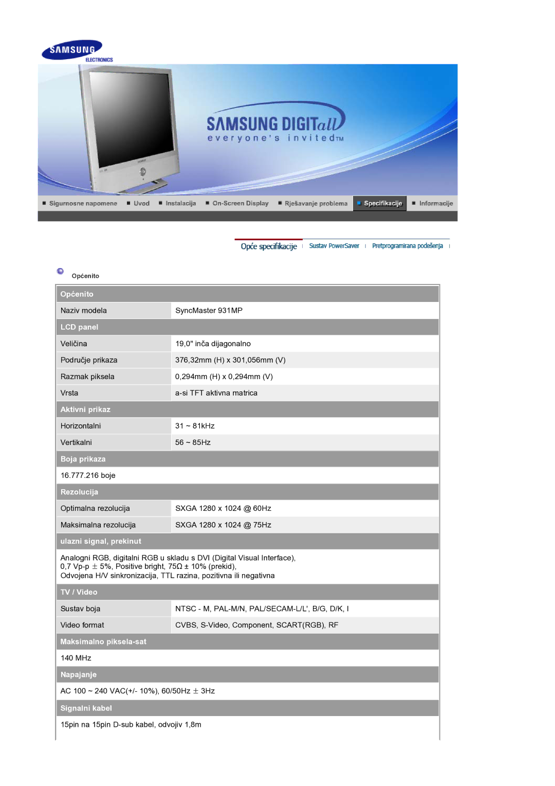 Samsung LS19RTUSS/EDC manual Općenito 