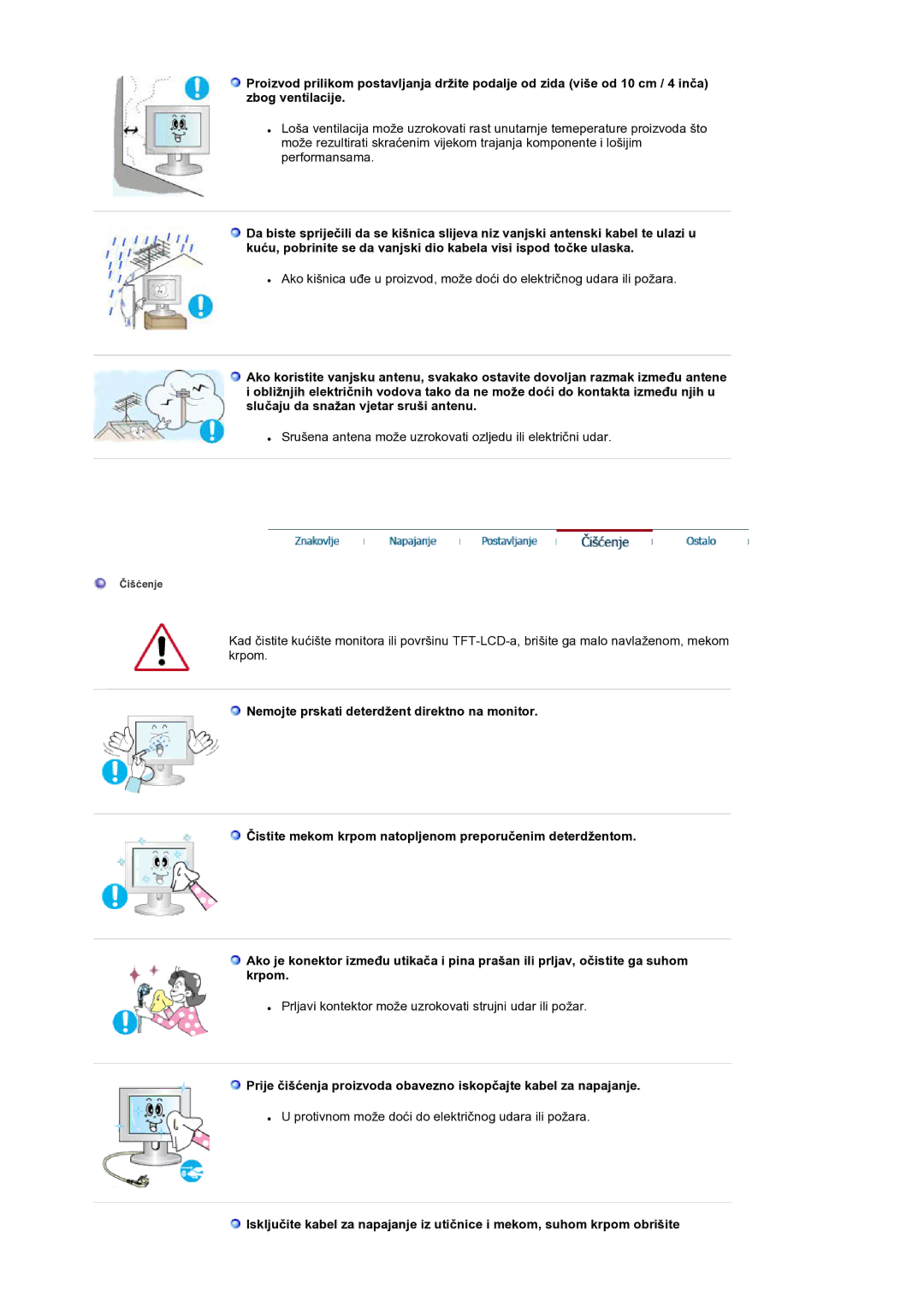 Samsung LS19RTUSS/EDC manual Srušena antena može uzrokovati ozljedu ili električni udar 