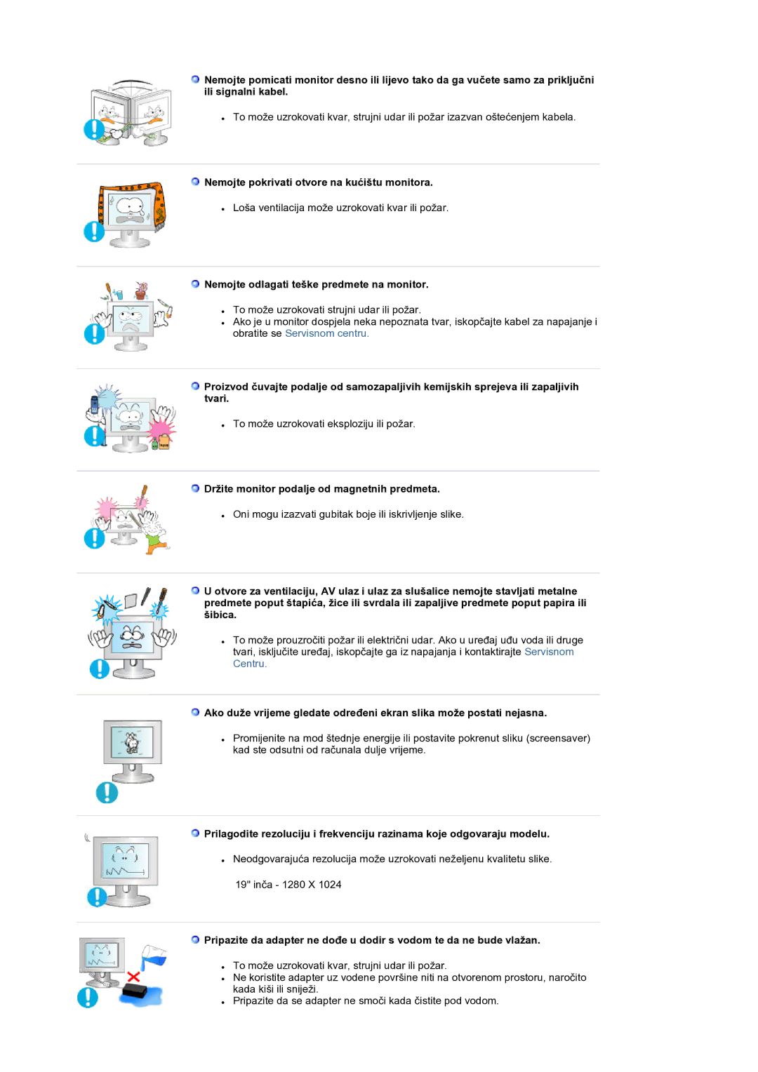 Samsung LS19RTUSS/EDC manual Nemojte pokrivati otvore na kućištu monitora, Nemojte odlagati teške predmete na monitor 