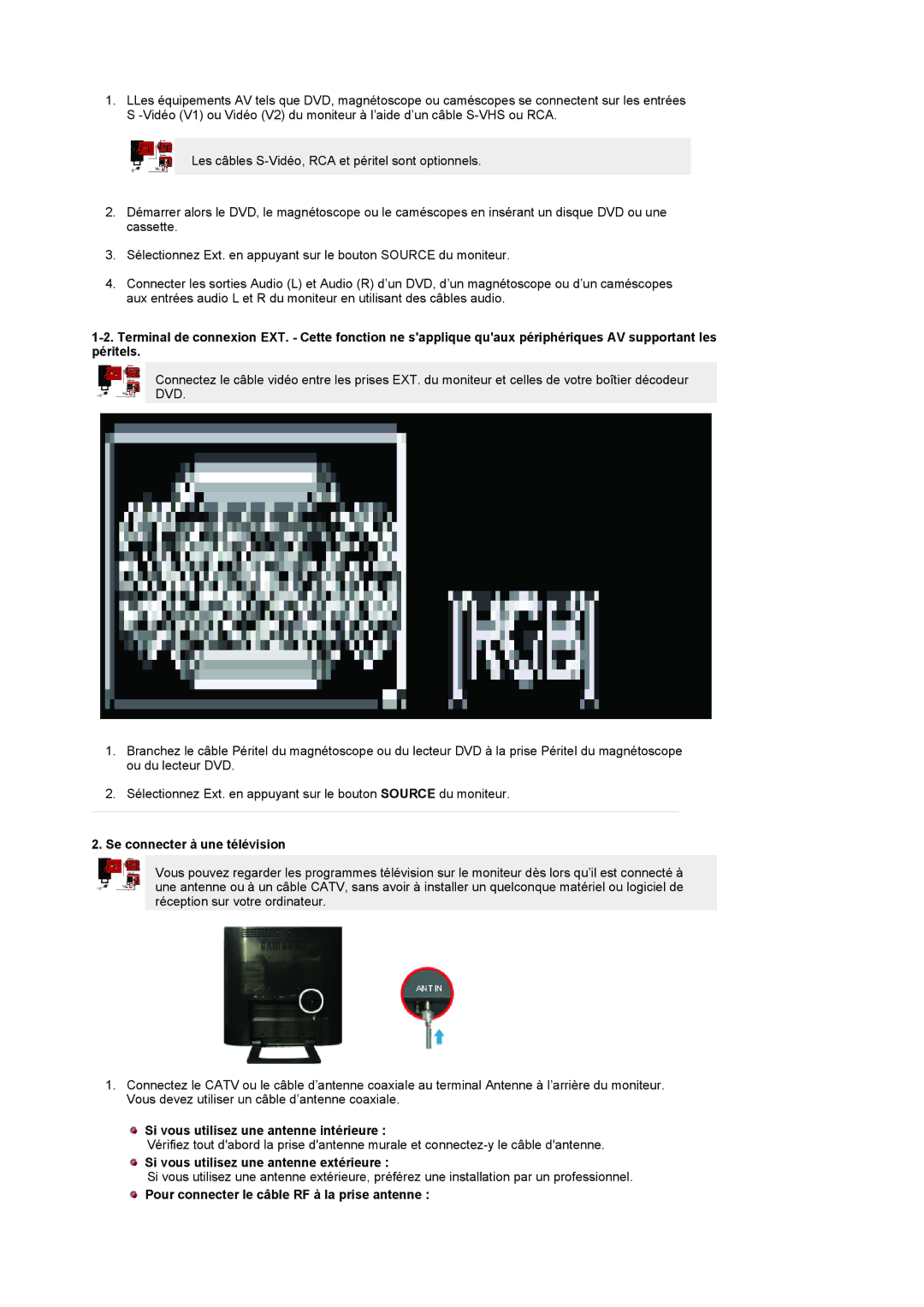 Samsung LS19RTUSSZ/EDC manual Se connecter à une télévision, Si vous utilisez une antenne intérieure 