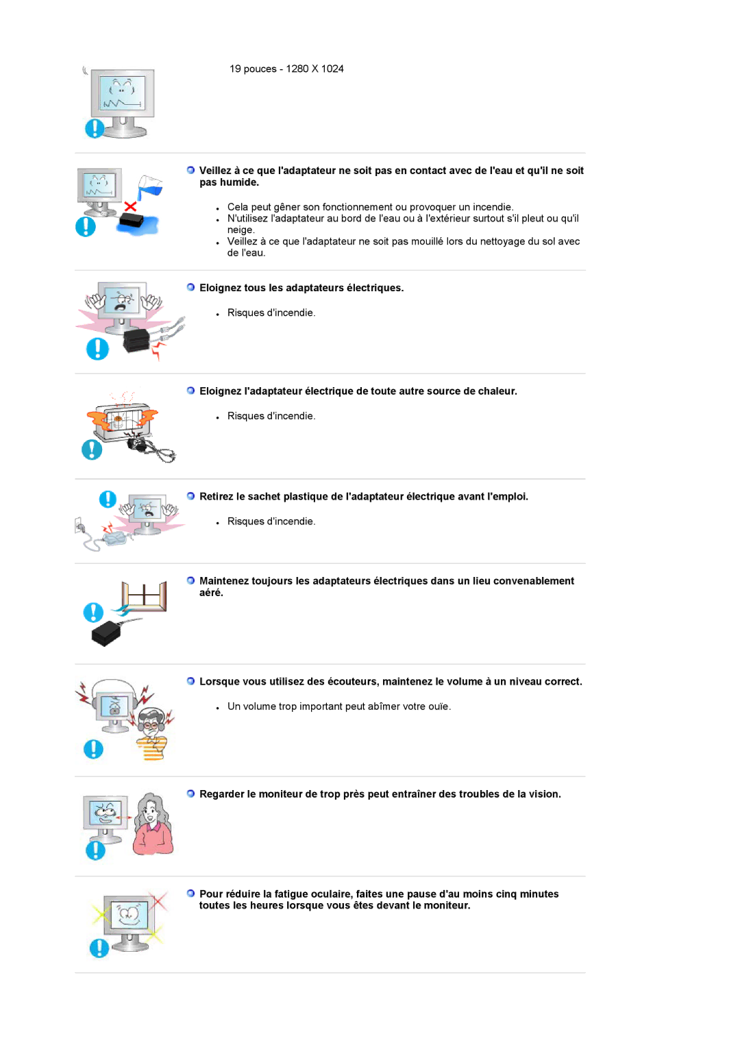 Samsung LS19RTUSSZ/EDC manual Eloignez tous les adaptateurs électriques 