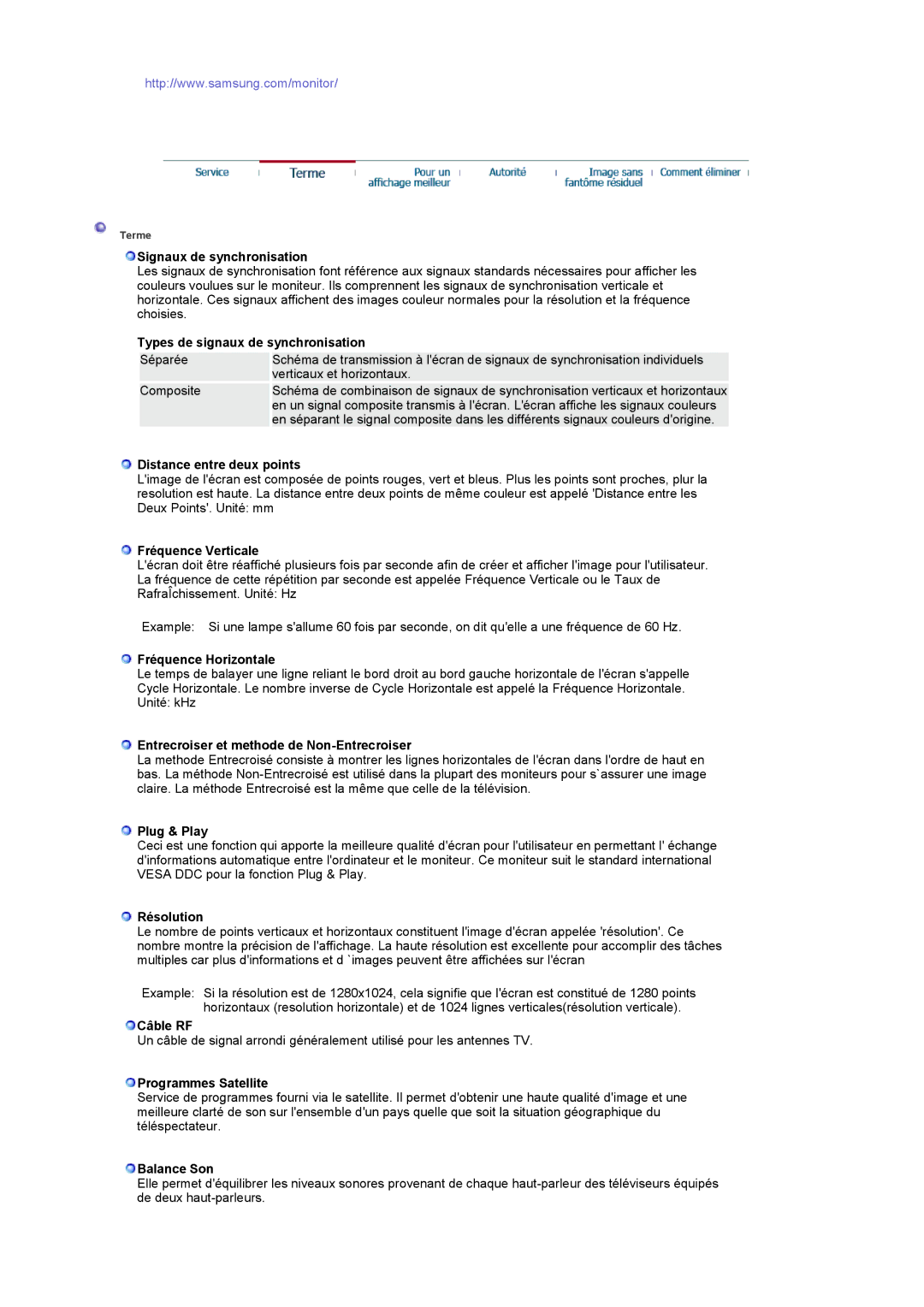 Samsung LS19RTUSSZ/EDC manual Signaux de synchronisation, Types de signaux de synchronisation, Distance entre deux points 