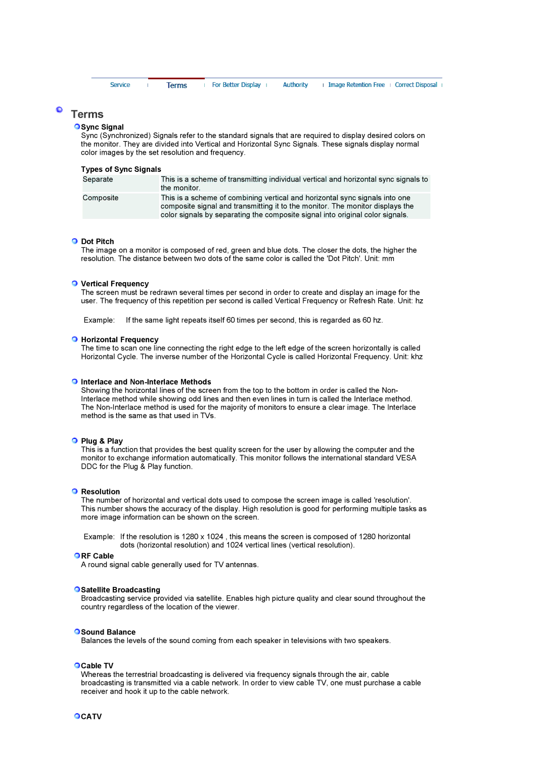 Samsung LS19RTUSSZ/EDC manual Terms, Catv 