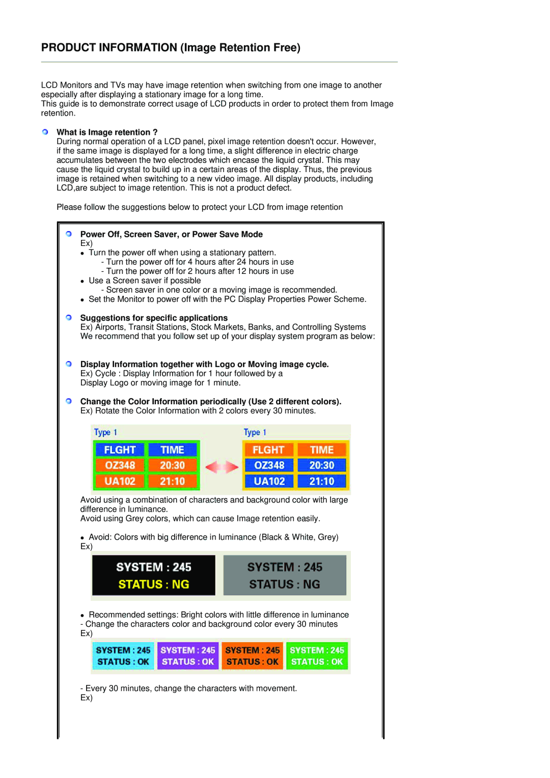 Samsung LS19RTUSSZ/EDC manual Product Information Image Retention Free 