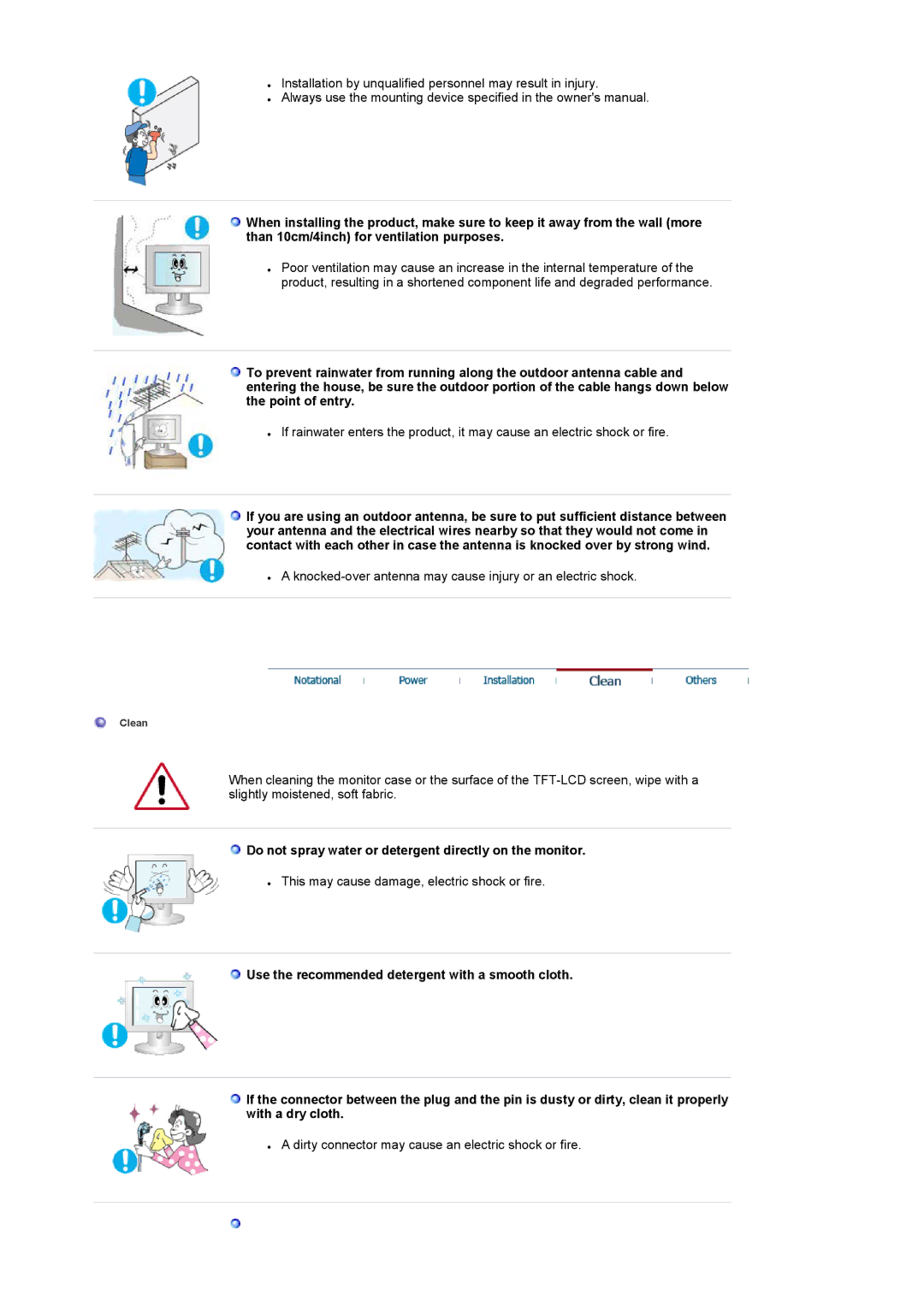 Samsung LS19RTUSSZ/EDC manual Do not spray water or detergent directly on the monitor 