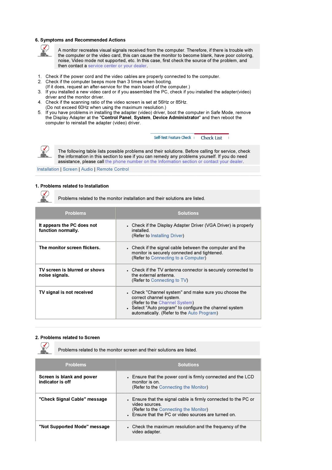 Samsung LS19RTUSSZ/EDC manual Problems Solutions 