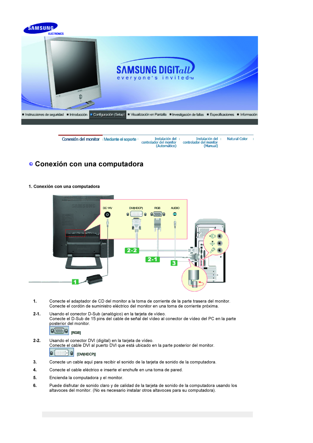 Samsung LS19RTUSSZ/EDC manual Conexión con una computadora 