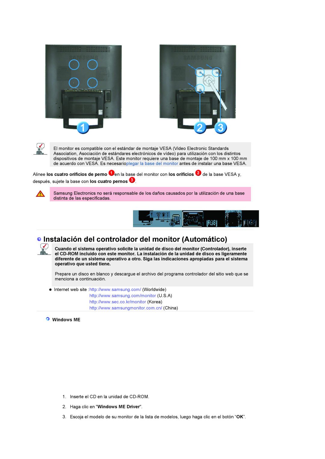 Samsung LS19RTUSSZ/EDC manual Haga clic en Windows ME Driver 