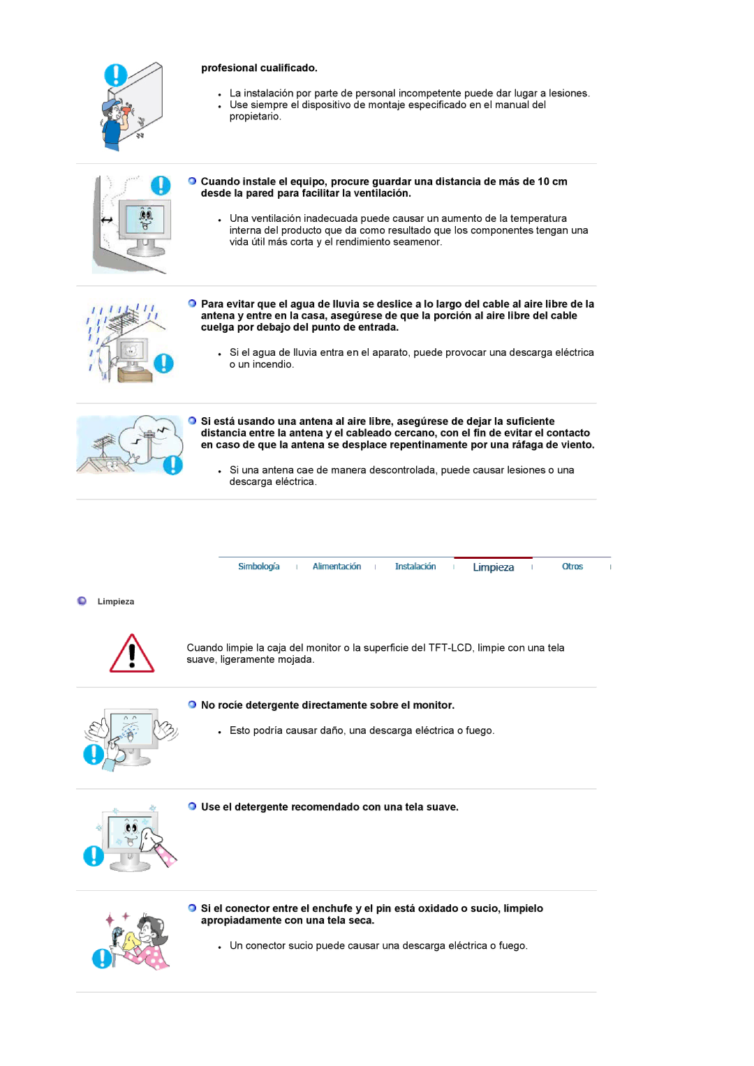 Samsung LS19RTUSSZ/EDC manual Profesional cualificado, No rocíe detergente directamente sobre el monitor 